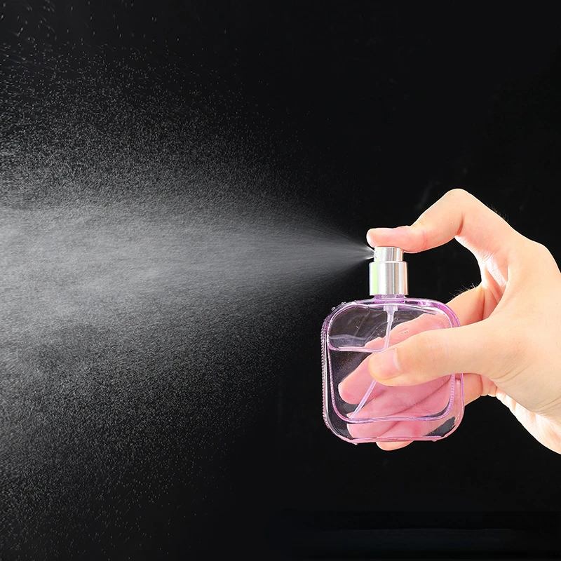 50ML Colorful Square Glass Perfume Bottle Small Sample Portable Perfume Refillable Scent Sprayer Cosmetic Spray Bottle