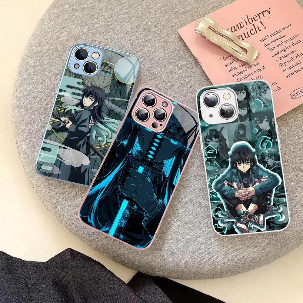 Anime Muichiro Tokito Phone Case Tempered Glass For Iphone 14 13 12 11 Pro Mini XS MAX 14Plus X XS XR Cover