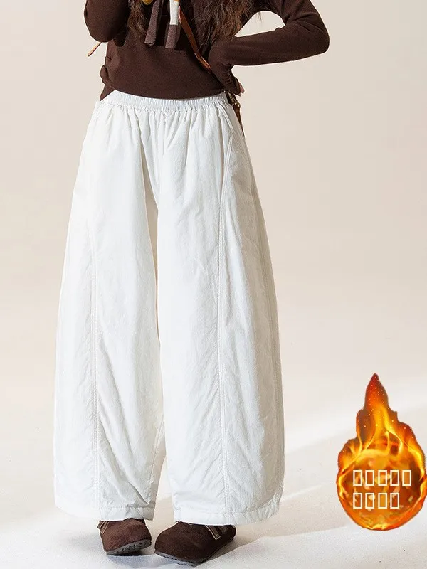

Thiened Cotton Casual Wide Leg Pants High Waist Straight Cut Harlan Trousers for plus Size Women Winter Loose Slimming