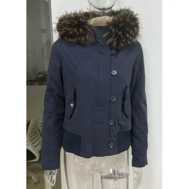 2026 Autumn Women Y2k Grunge Punk American Retro Faux Fur Black Hooded Stand Neck Zipper Safari Street Jacket