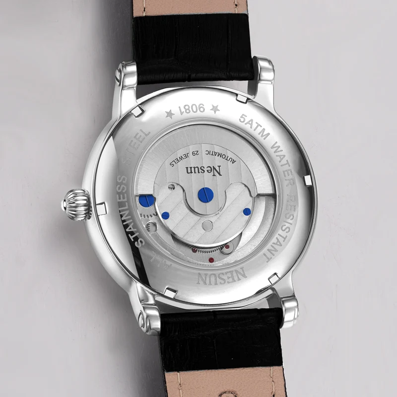 NESUN automatic mechanical men's watch, multi-functional luminous stainless steel classic business men's watch
