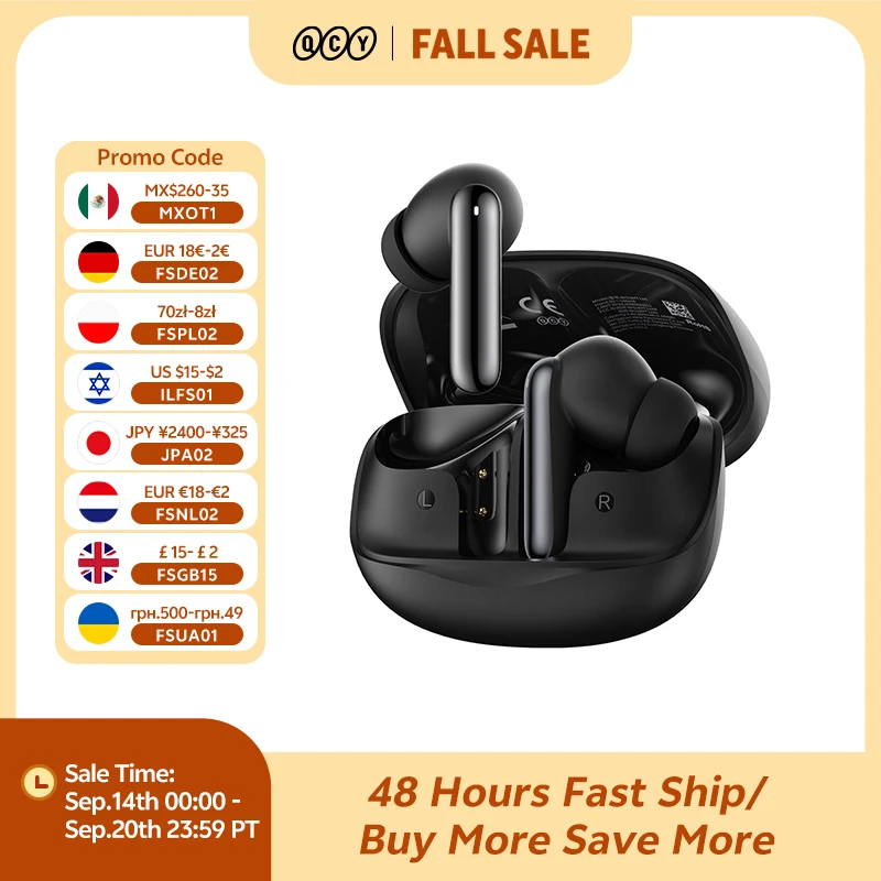 QCY Melobuds N50 ANC Bluetooth 5.4 Wireless Earphones Active Noise Cancellation 6 Mics Clear Call Earbuds Multipoint Connection