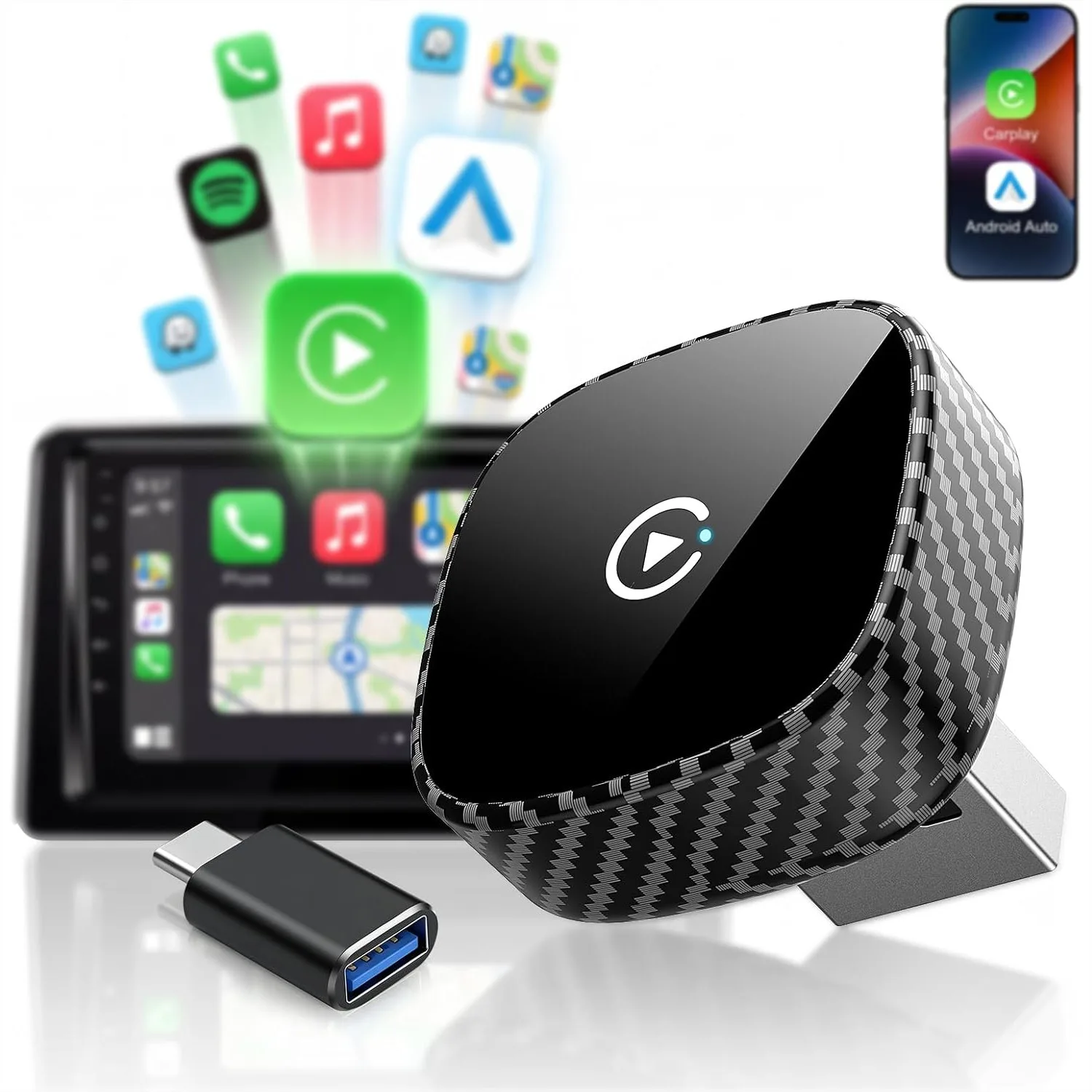 

Wireless CarPlay Adapter for iPhone & Android Auto, Plug & Play Bluetooth WiFi, Fast Auto-Reconnect, No Latency, Convert Wired