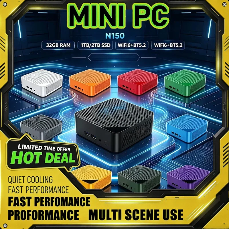 Mini PC Intel Core N150 16GB RAM 2TB SSD Bluetooth Windows 11 Portable Compact Desktop 13 Color Options for Gaming Office Study