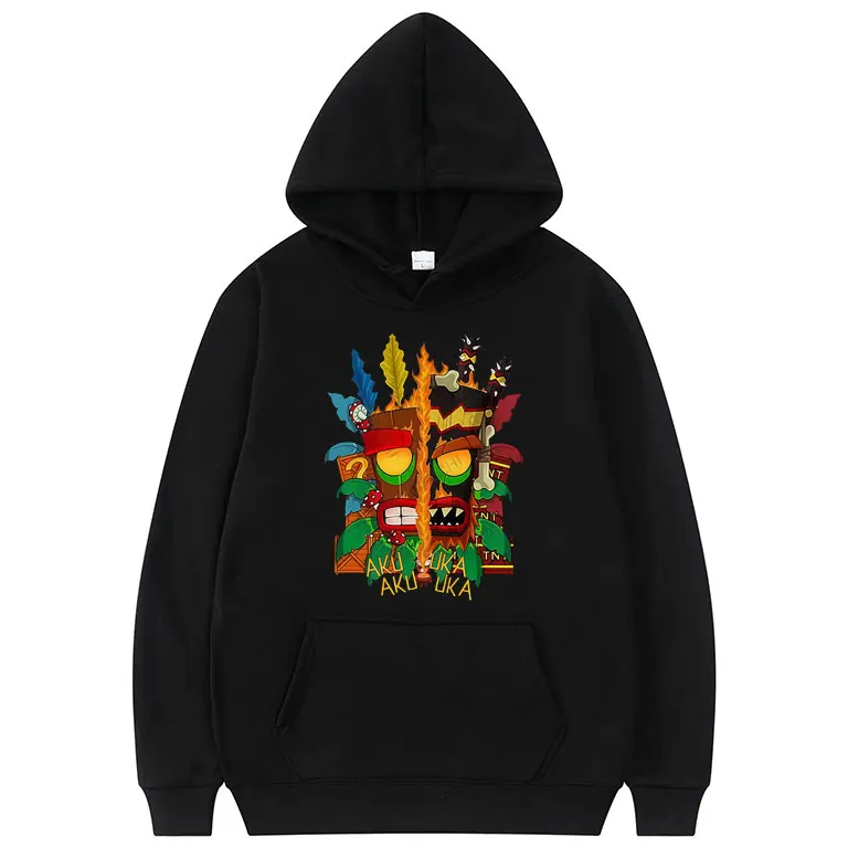 Game Crash Bandicoot Aku Uka Graphic Hoodie Men Women Casual Fleece Cotton Vintage Sweatshirt Men's Fashion Oversized Pullover