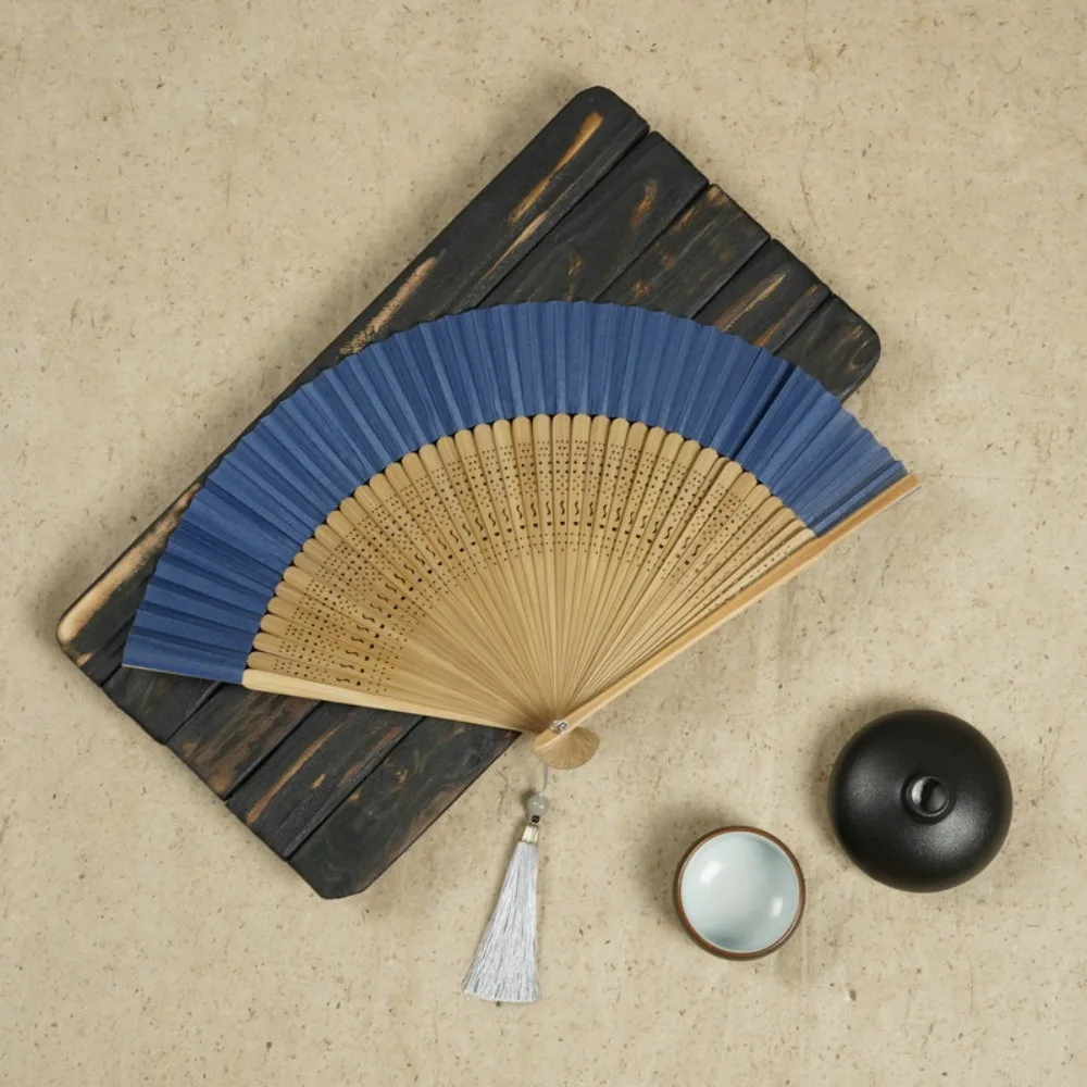 

Home Decoration Carved Handle Bamboo Folding Fan with Tassel Handhold Chinese Fan Vintage Dance Fan Photo Props