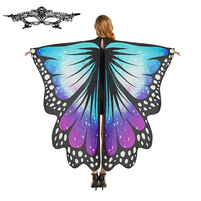 

Butterfly Wings Coat With Eye Mask Colorful Butterfly Big Cape Role Play Prop Dress-up Shawl for Party Stage Cosplay Costume