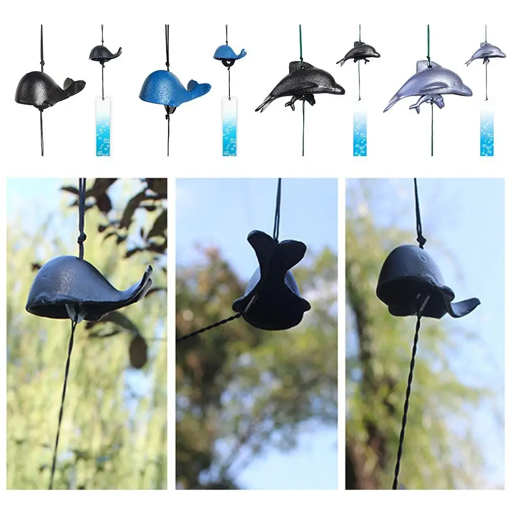 Durable Cast Iron Metal Whale Wind Chimes Vintage Hanging Bell Dolphin Wind Bell Garden Decoration Chinese Hanging Bell Balcony