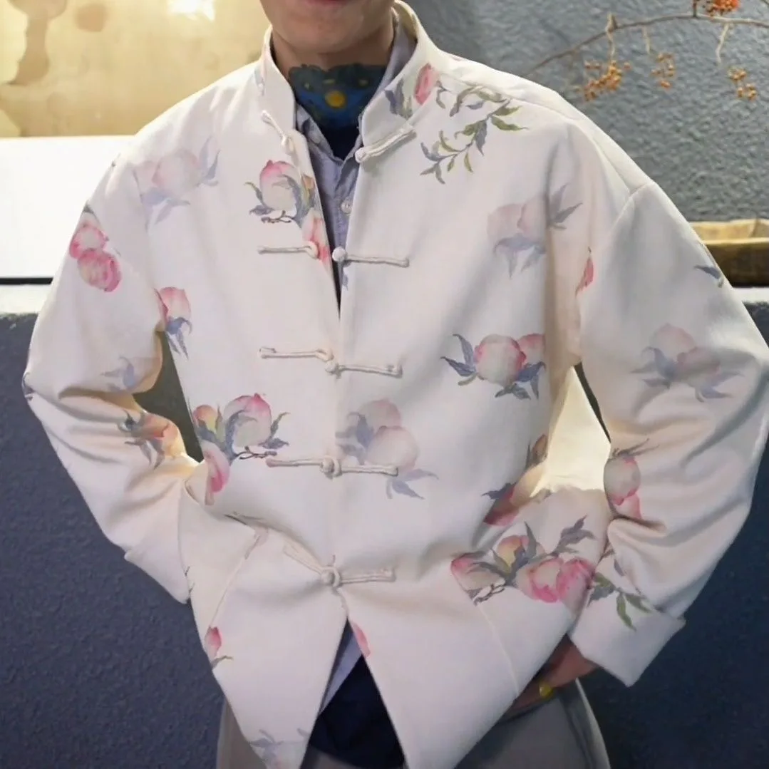 New Chinese Style Long Sleeve Shirt Plum Blossom Pattern Autumn Spring Trendy Retro Good Luck Continuous Tang Costume Zhongsh...