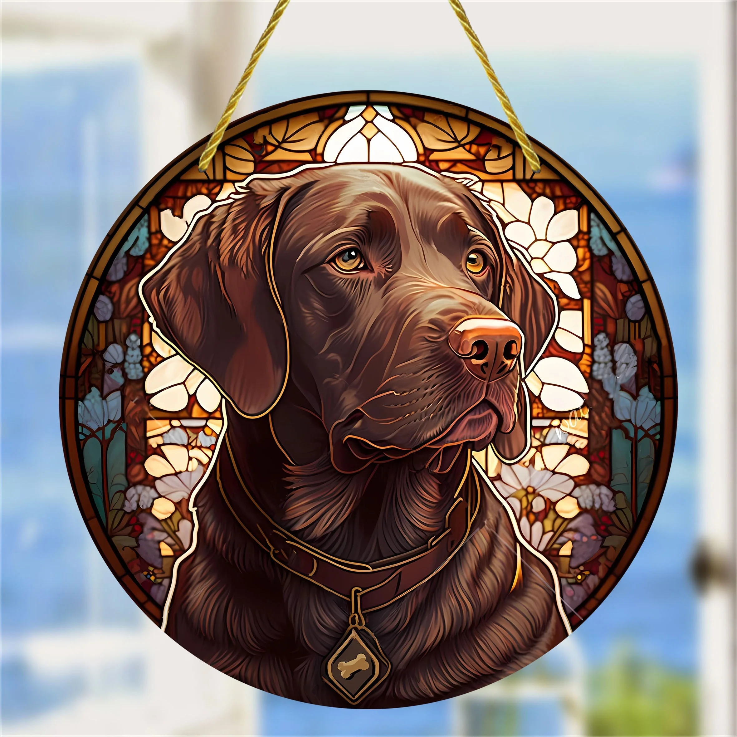 Black Labrador Retriever Round, Acrylic, Wreath Decor, Windows, Porch, Walls, Home, Room Decor