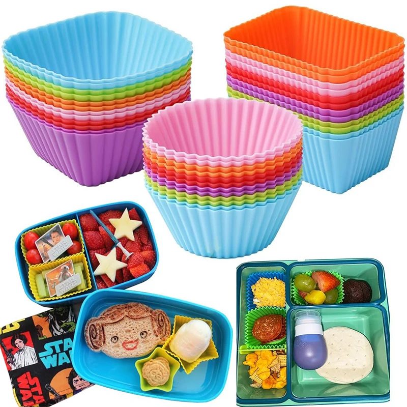 Wiederverwendbare Cupcake-Backförmchen aus Silikon, antihaftbeschichtet, Muffin-Kucheneinlagen-Sets, Gebäck-Dessert-Formen, Bento-Lunchbox-Trennwände für Kinder
