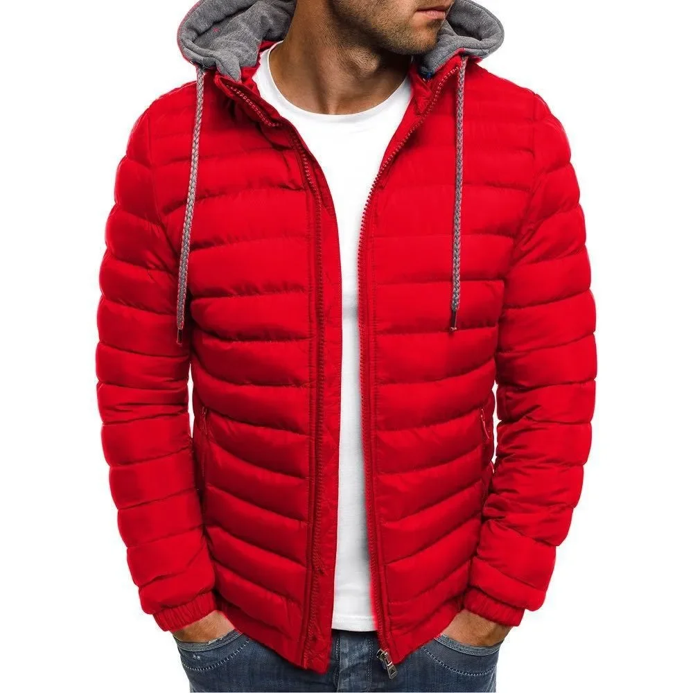 Chaqueta de plumón de algodón con capucha para hombre, abrigo informal de color sólido, grueso, decorativo, corto, de mediana edad y para jóvenes,