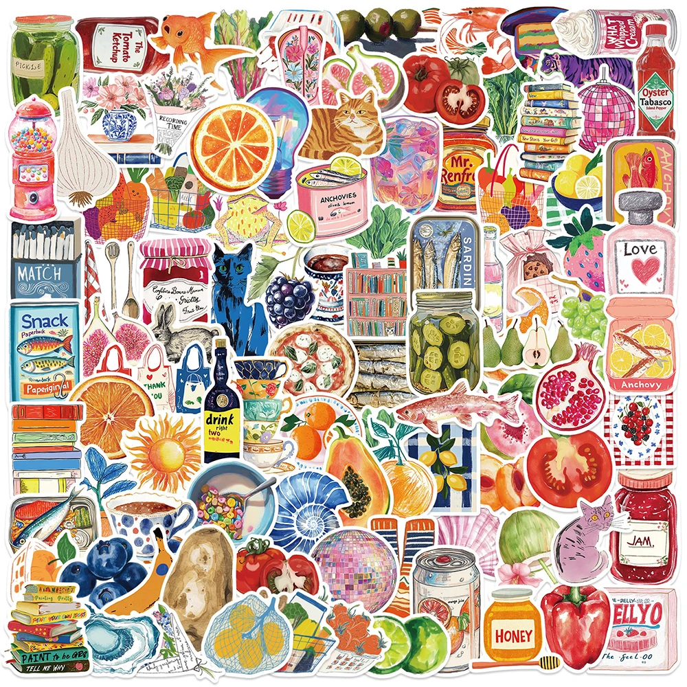 10/30/50/100/150 Stück Cartoon Retro Mittelmeer Tomaten Aufkleber Ästhetische Graffiti Aufkleber Kühlschrank Telefon Notebook Aufkleber Verpackung