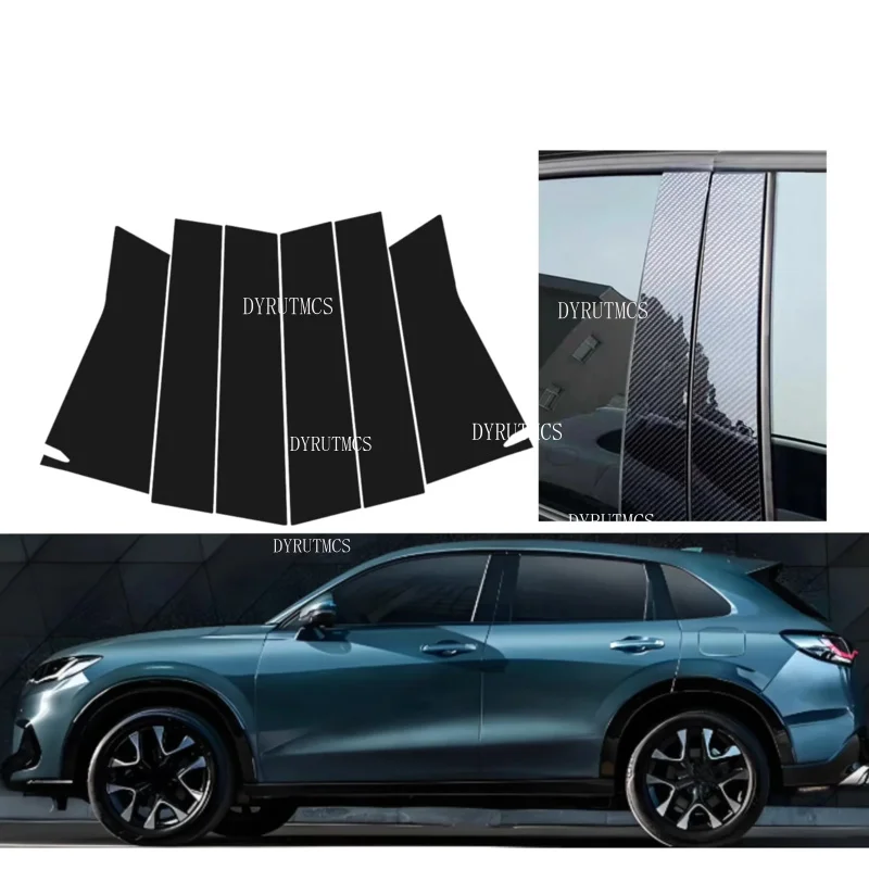 6PCS Gloss Black Pillar Posts Fit For Honda ZR-V ZRV HRV  2023 2024 2025 Window Decor Side Mouliding Trim Cover  Silver Carbon