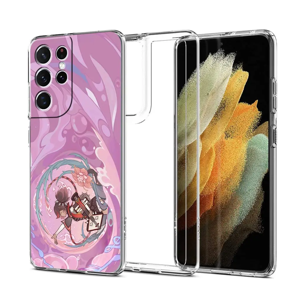 Genshin Impact Cartoon Logo Clear Phone Case For Samsung Galaxy S23 S22 5G S20 Ultra S21 FE 5G S10E S9 S8 S10 Plus Soft Cover