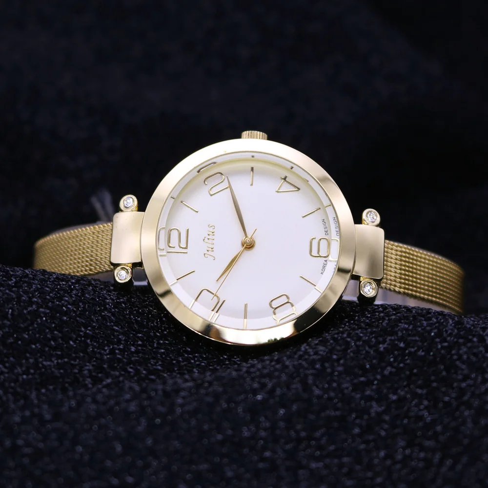 Женские часы, японские кварцевые часы, простые изысканные модные платья, браслет из натуральной кожи, подарок для девочек, Julius, без коробки