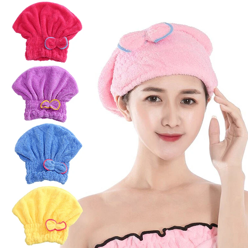 Microfibre Bowknot Wrap Towel Quick Hair Drying Bath Towels Spa Bowknot Wrap Towel Hat Cap for Bath Bathroom Accessories