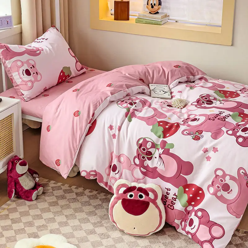 Mickey Stitch Pooh Bear Piglet Disney Toy Story Lotso Fun and Creative Cartoon Printed Bed Sheet and Quilt Cover Set of Four