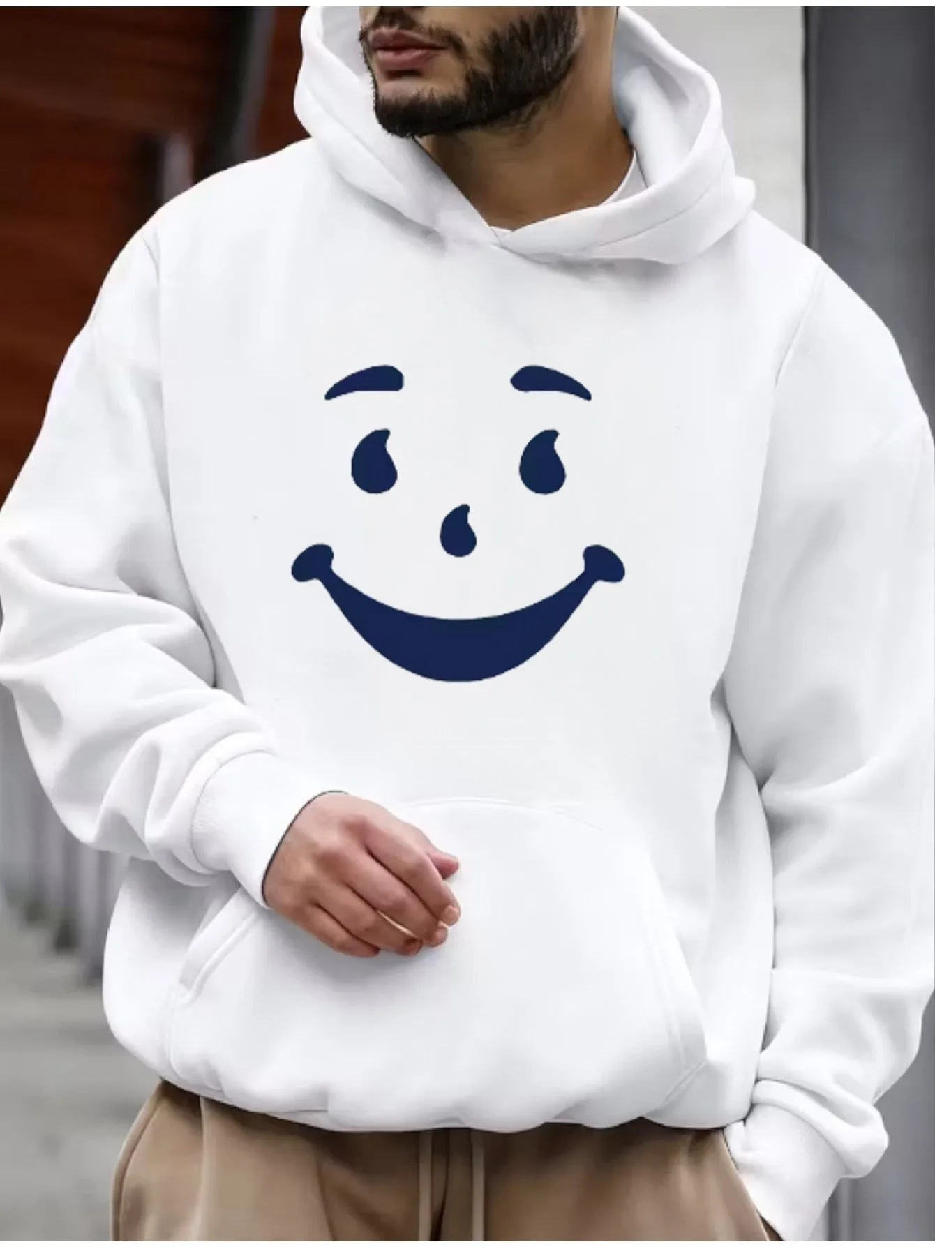 Men's Solid Color Printed Hooded Sweater, Loose Version in Spring, Autumn and Winter, Christmas, Halloween, Valentine's Day, Thanksgiving Holiday Streetwear, Soft and Comfortable Versatile Casual Wear, Easy To Take Care of And Machine Washable