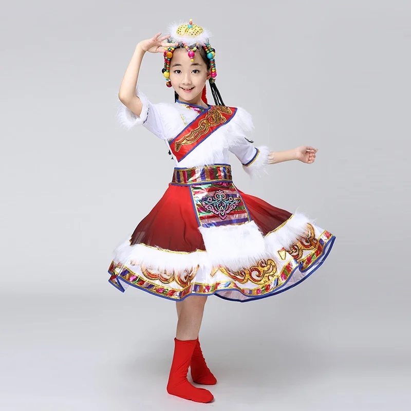 New children of Tibetan dance costumes Mongolia children's costumes clothing sleeves Girls Costume stage