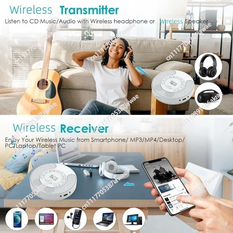 Portable CD player, dual Bluetooth, dual stereo speakers, USB playback audio output repeater
