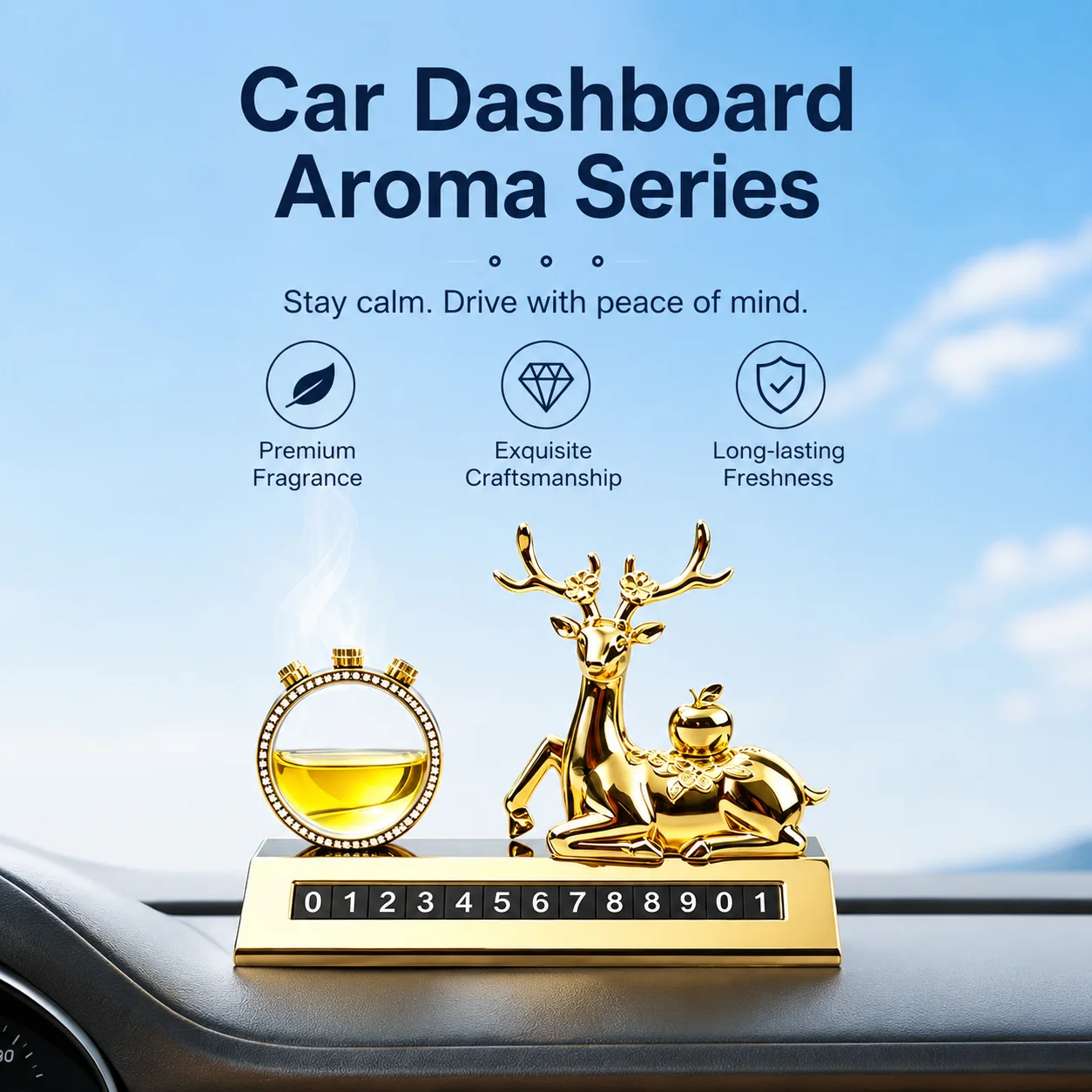 Car Air Freshener Glow-in-the-dark Temporary Parking Number Plate Deer Shape Alloy Center Console Ornament Car Accessories