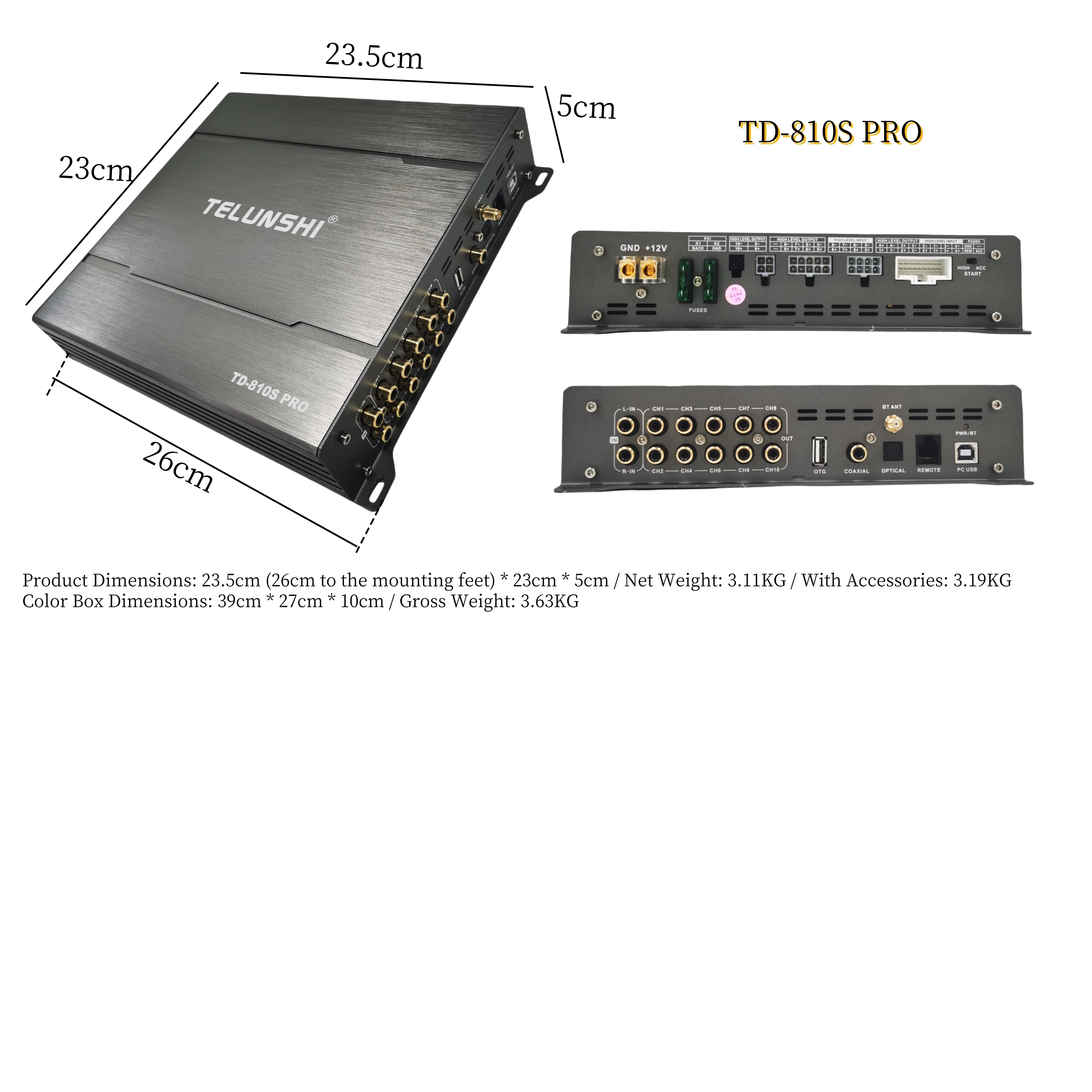 31-band EQ TD-810S PRO car Audio System DSP Class AB Audio Solution for car CD  Level Lossless Professional Digital Amplifier