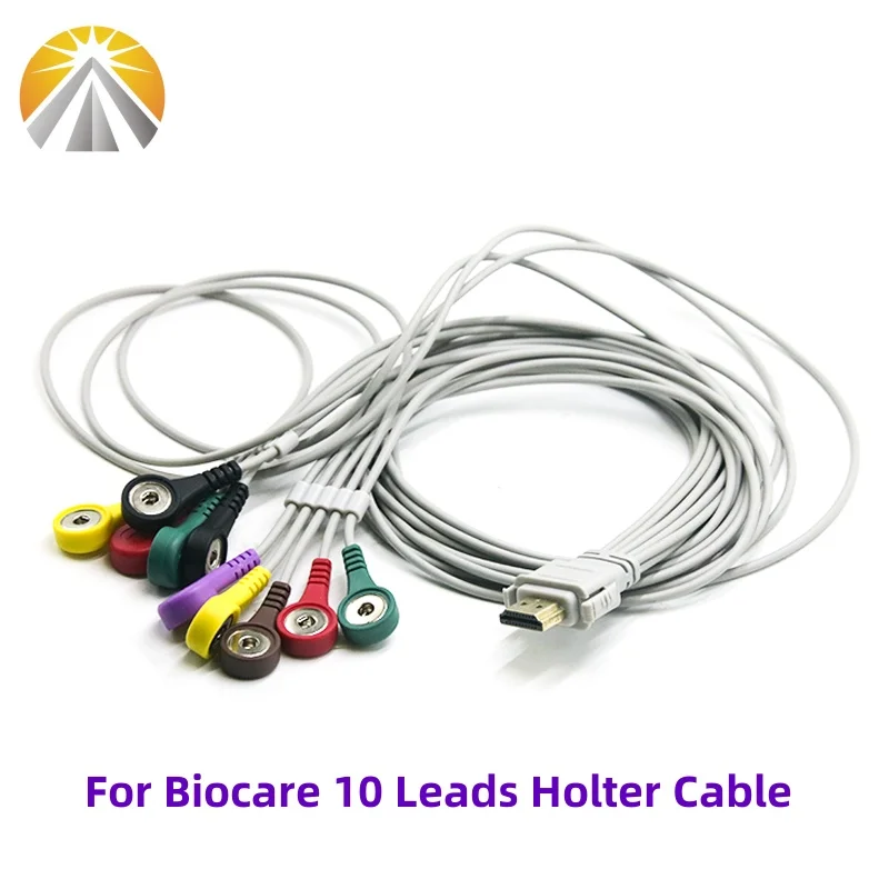 10 Leads Holter Cable for Biocare IH-3 or IH-12 Plus and BIOX CB-1304-C Holter Recorder ECG Cables Snap Ends