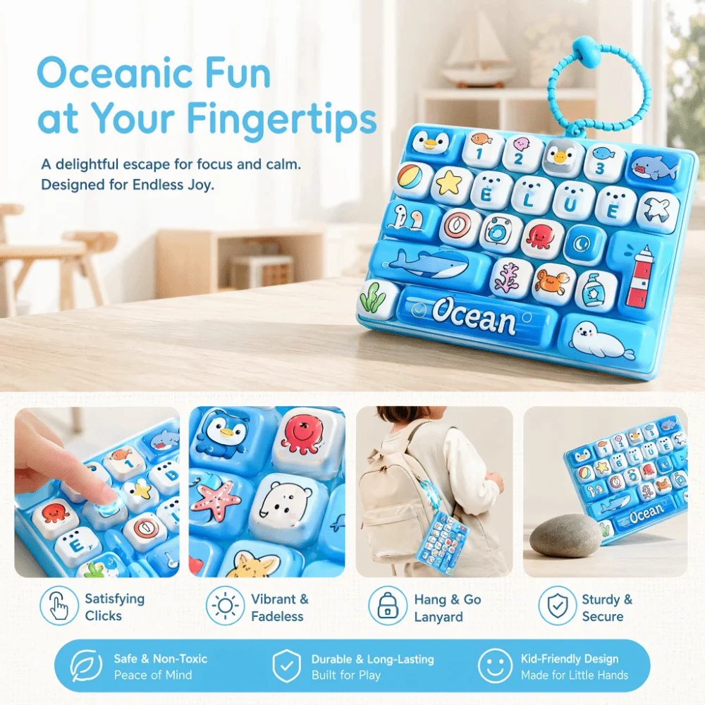 Durable 26-key Stress Relief Decompression Keychain Portable Press Button Gifts Clear Key Sounds Keyboard Bag Ornament