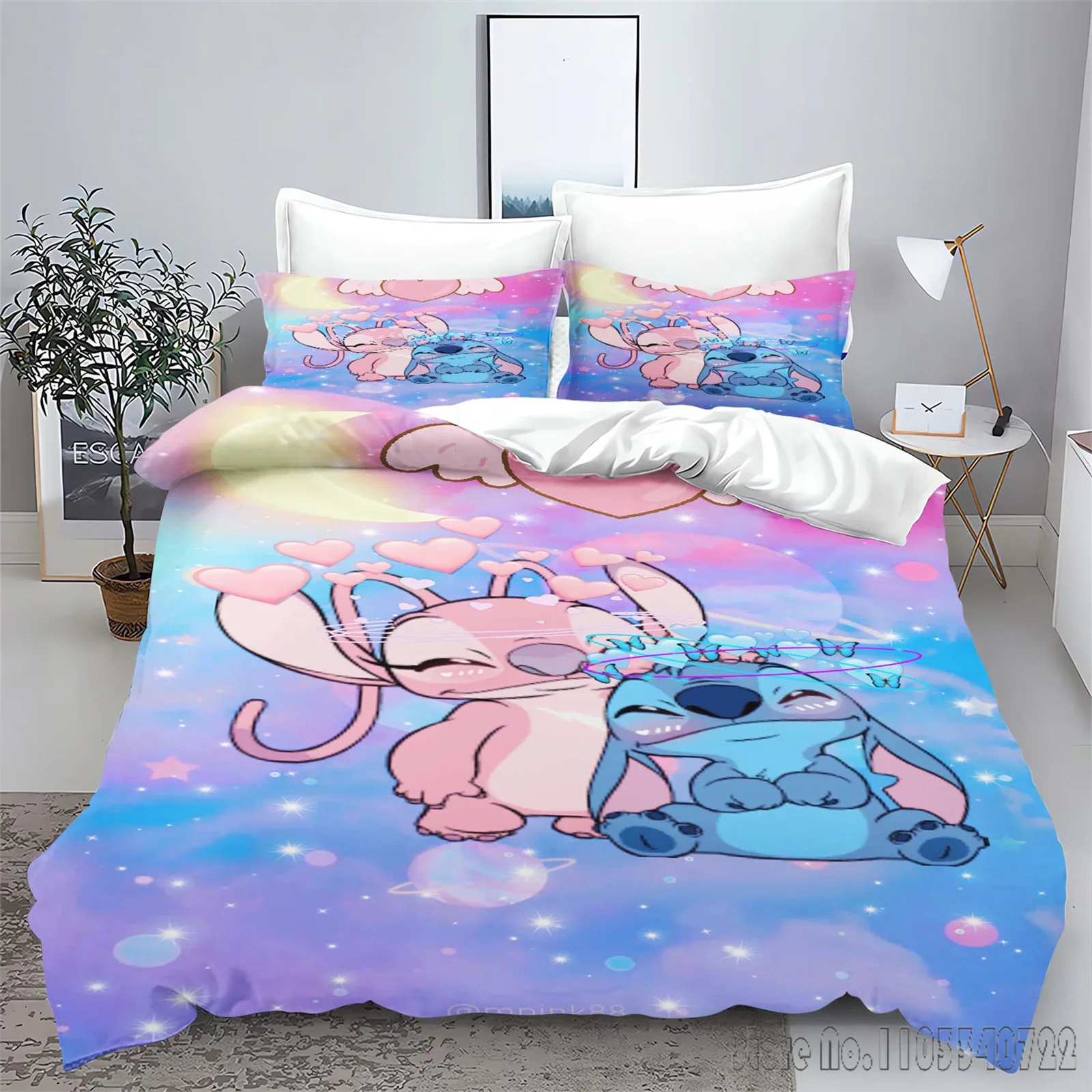 Stitch Lilo Angle Disney Love Child Duvet Cover Set HD Comforter Quilt Cover Bedclothes for Kids Bedding Sets Bedroom Decor