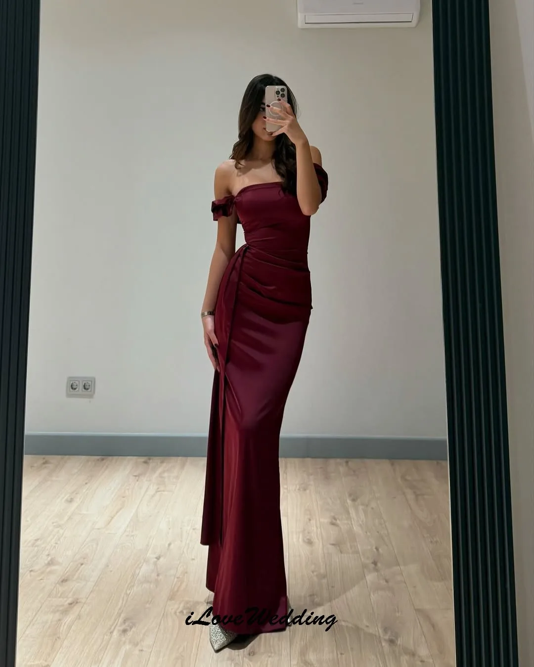 

Burgundy Mermaid Evening Dresses 2025 Elegant Woman Party Dress Off The Shoulder Prom Dresses Ribbons Backless Sexy Customized