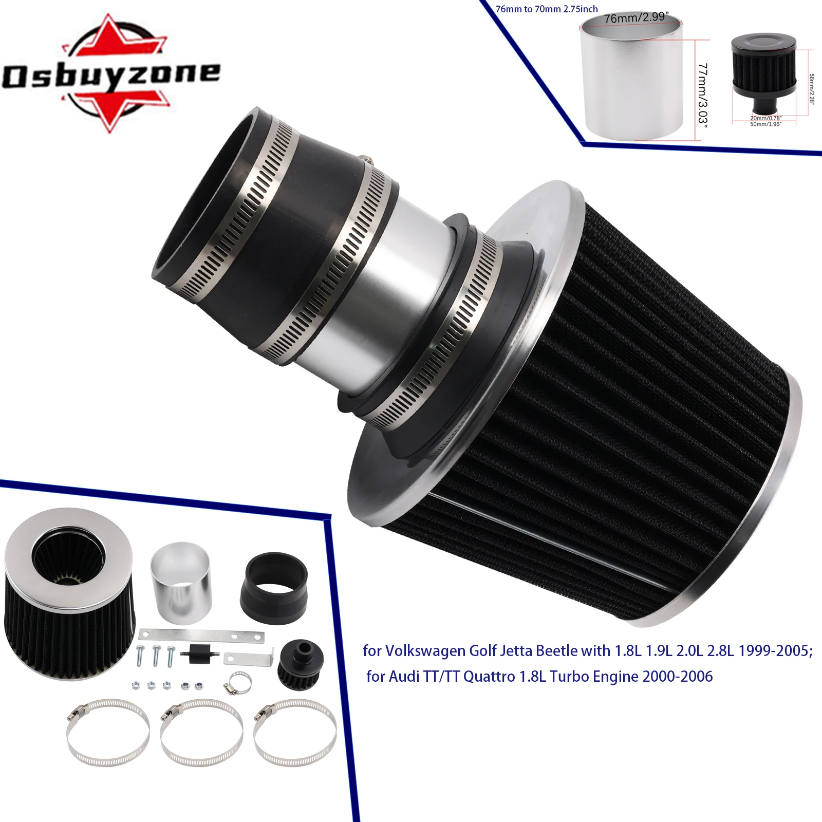 

Для 99-05 VW Golf Jetta Beetle 1.8L 1.9L 2.0L 2.8L 00-06 Audi TT/TT Quattro 1.8L Turbo Engine RAM Комплект впуска холодного воздуха + фильтр
