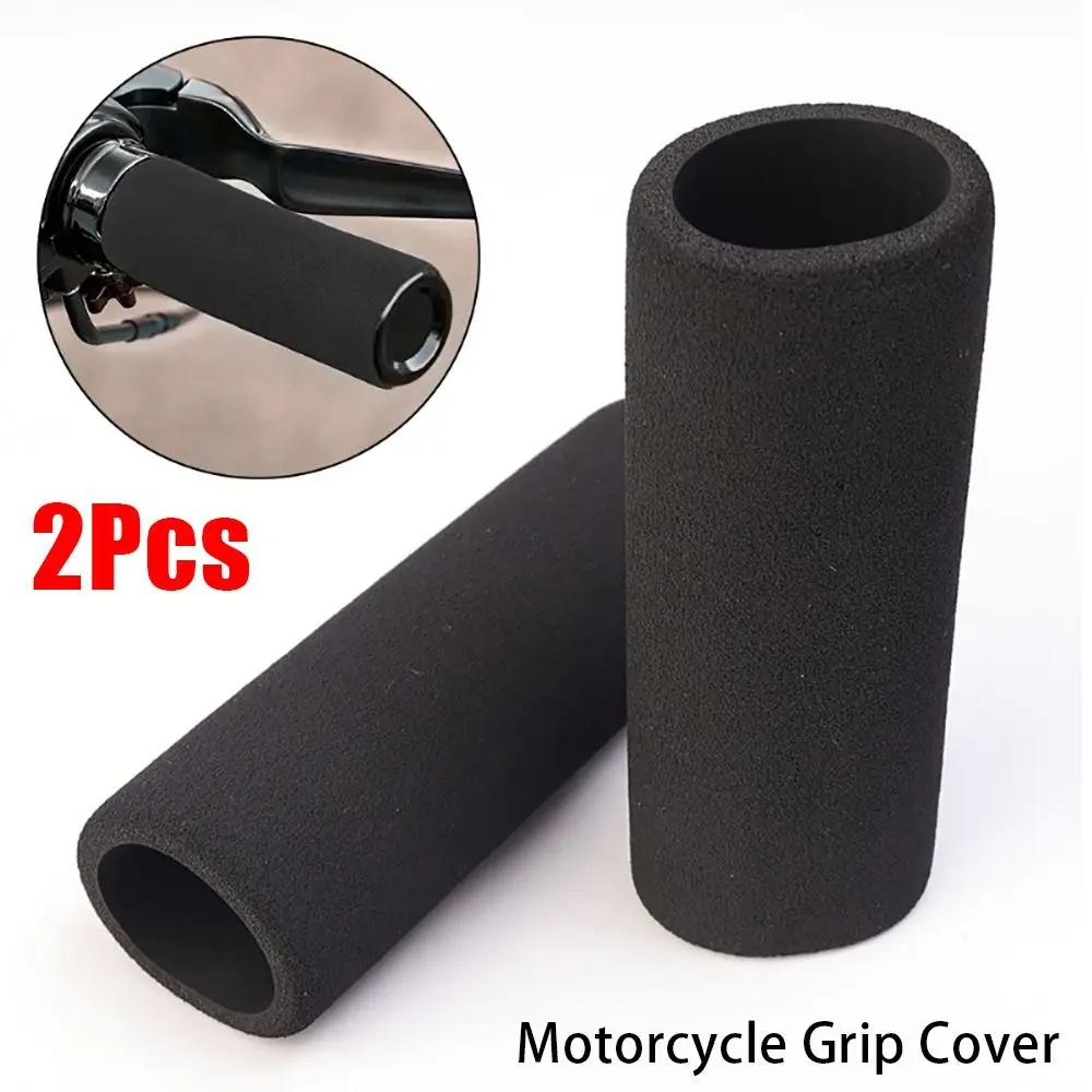 1Pair Non-Slip Motorcycle Grip Covers Black Heat Shrinkable Handlebar Sleeve Anti Vibration Universal Sponge Grip Protector