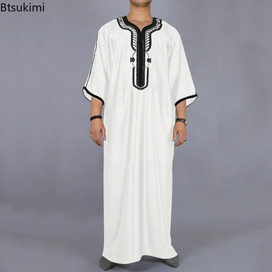 Muslim Fashion Abayas for Men Durable Kaftan Middle East Arabic Men Jubba Thobe Ethnic Style Shirt Robes Dubai Islamic Clothing