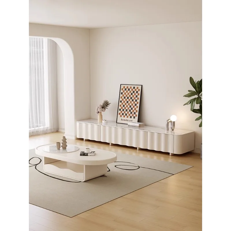 Cream wind rock board TV cabinet coffee table combination modern simple living room home