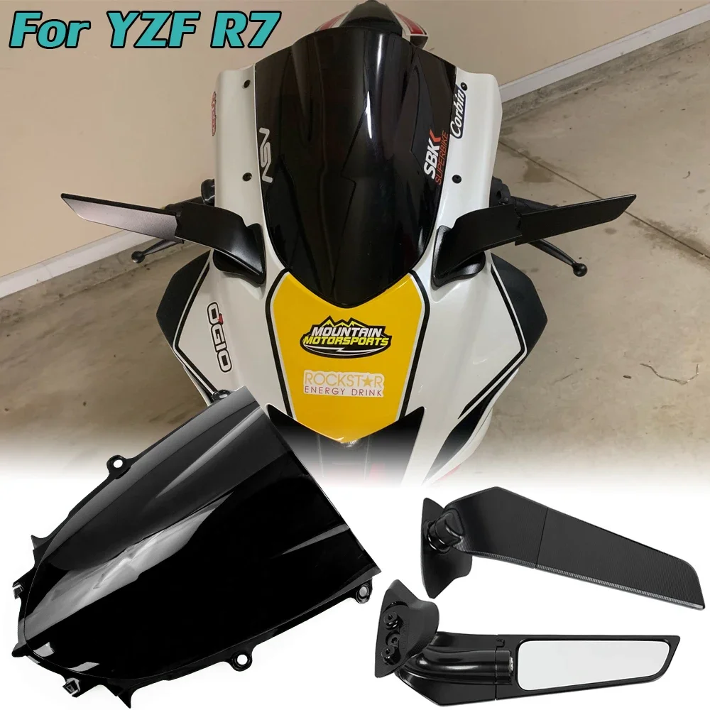 YZF R7 Windscreen Windshield For Yamaha YZF-R7 2021 2022 2023 YZFR7 Side Mirrors Wind Wing Adjustable Rotating Rearview Mirror