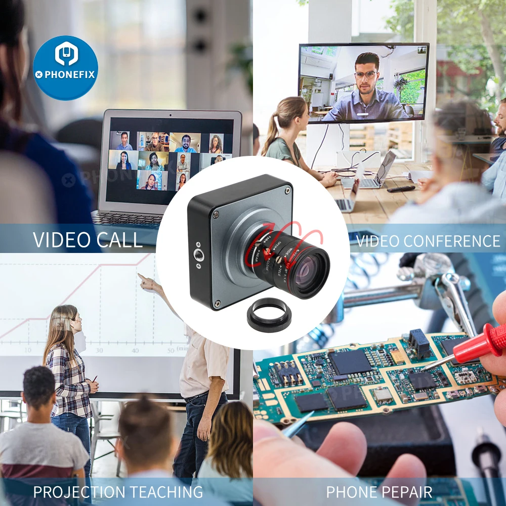HD Stream Webcam 60FPS 38MP HDMI Digital Industrial Soldering Microscope Live Camera + C-Mount 6-60mm Telephoto Zoom Manual Len