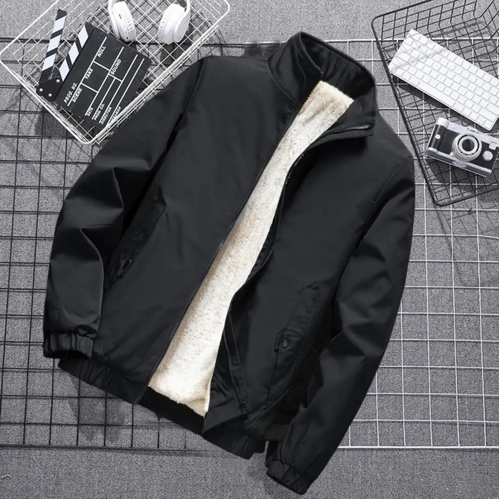 Trendy Men Coat  Solid Color Super Soft Men Windbreaker  Loose Fit Elastic Cuff Jacket