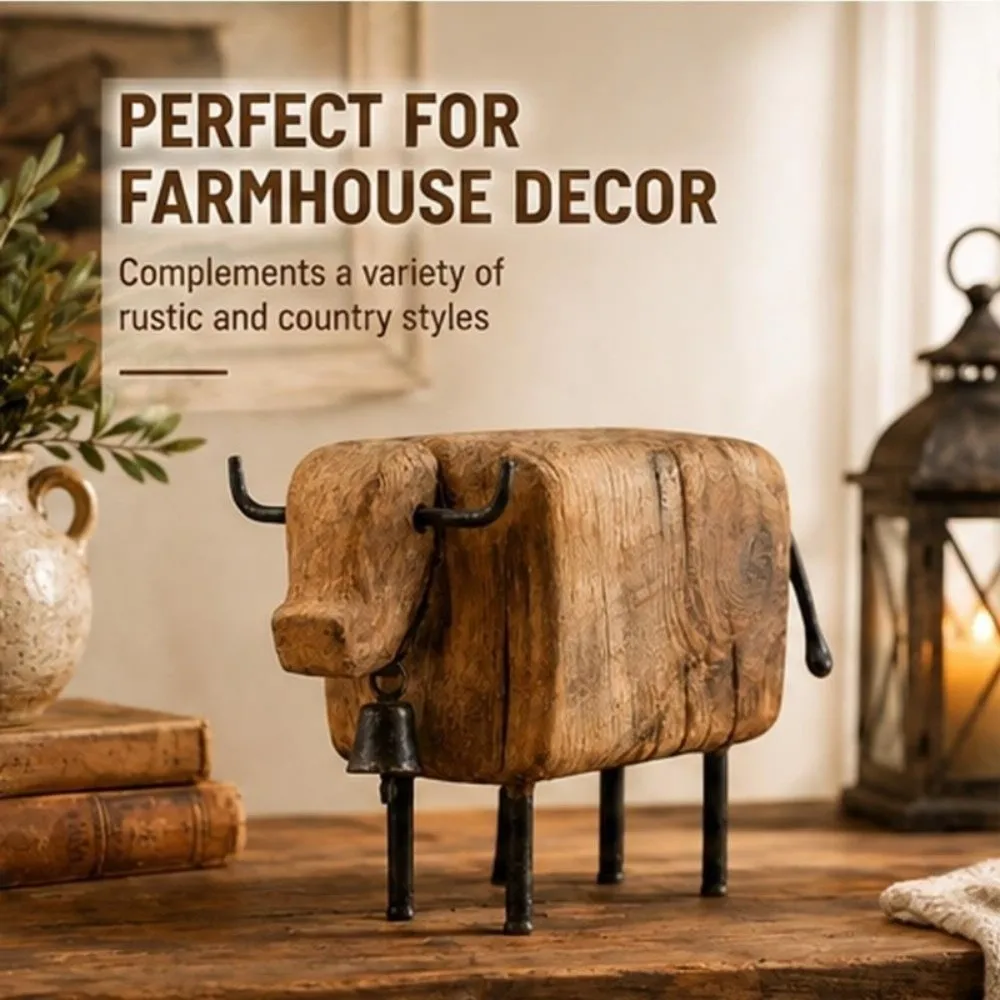 Vintage Style Longhorn Bull Sculpture Western Style Rustic Resin Bull Tabletop Statue Rugged Handcrafted Sheep Cow Figurine