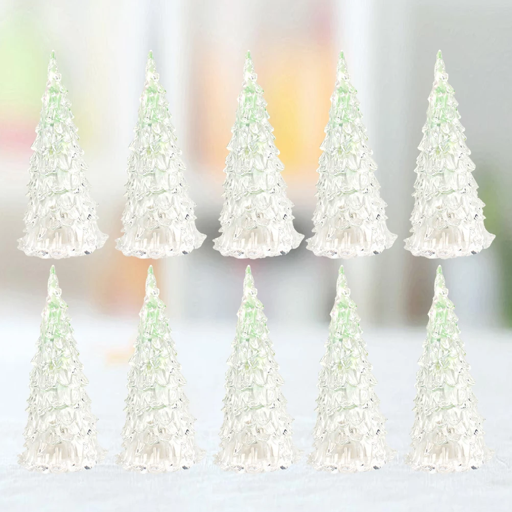 

10pcs Crystal Christmas Tree Colorful LED Light Changing Decor Mini Xmas Trees Desktop Festive Holiday Ornament