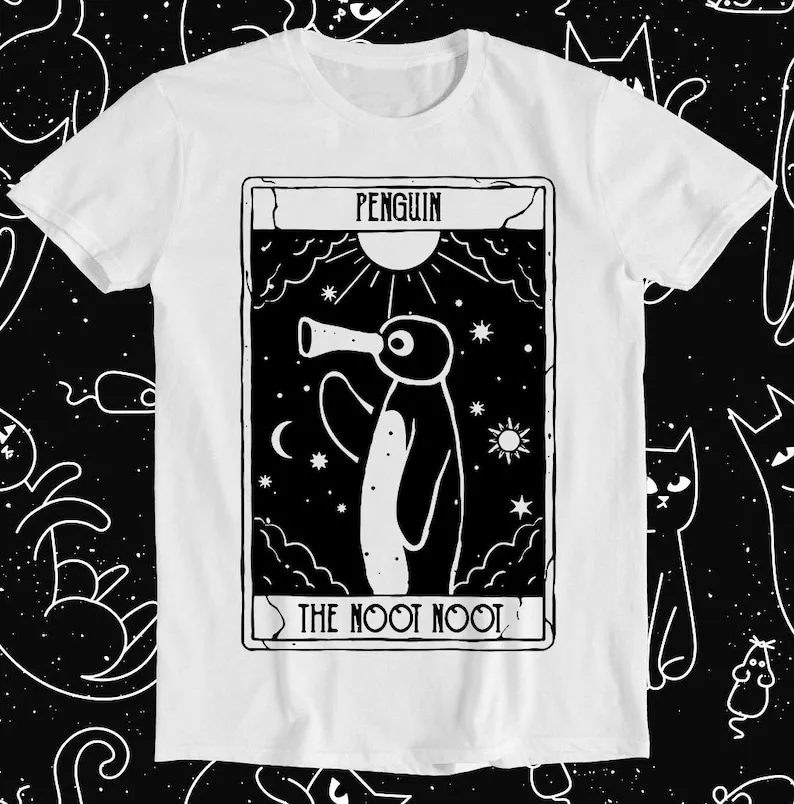 

Noot Noot Tarot Card Penguin Rainbow Pingu Retro Funny Art Drawing Gamer Cartoon Anime Cult Meme Music Movie Cool Top T Shirt