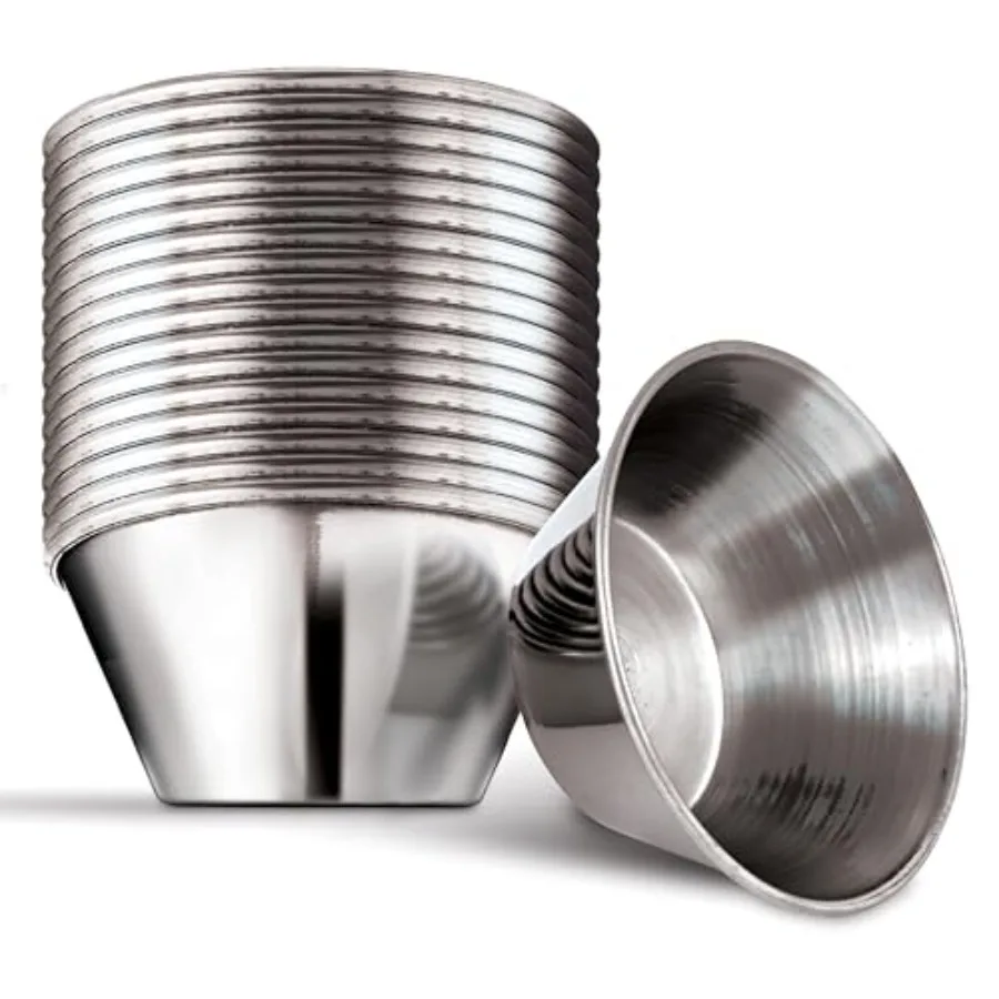 Stainless Steel Condiment Cups 12 Pack,Individual Portion Dipping Sauce Cups, Small Metal Ramekins for Ketchup, Marinara, BBQ S