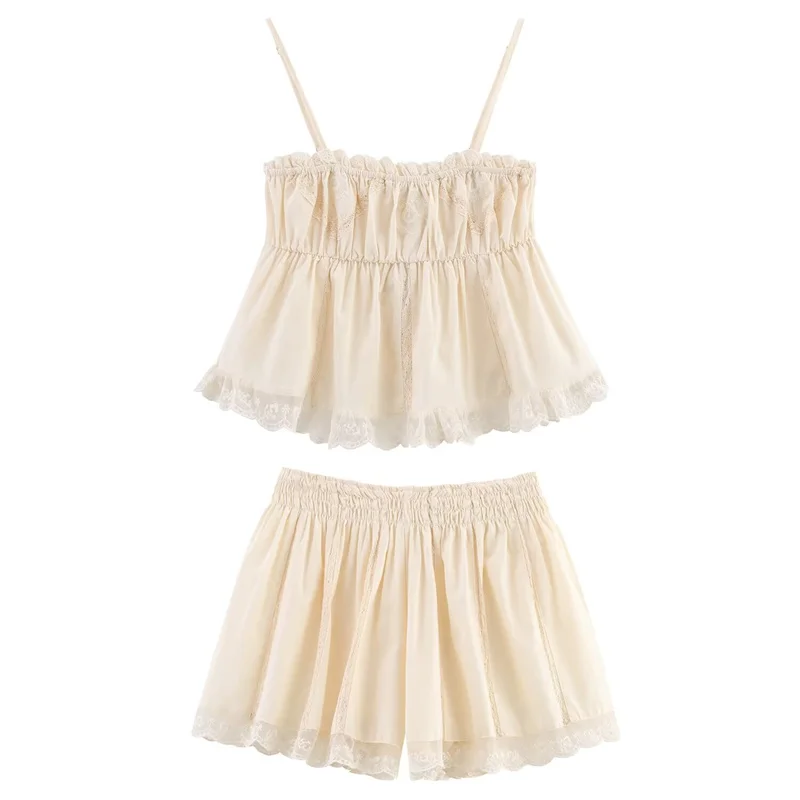 

Women's suit 2025 new stretch embroidered top High-waisted shorts Summer women's 2-piece set