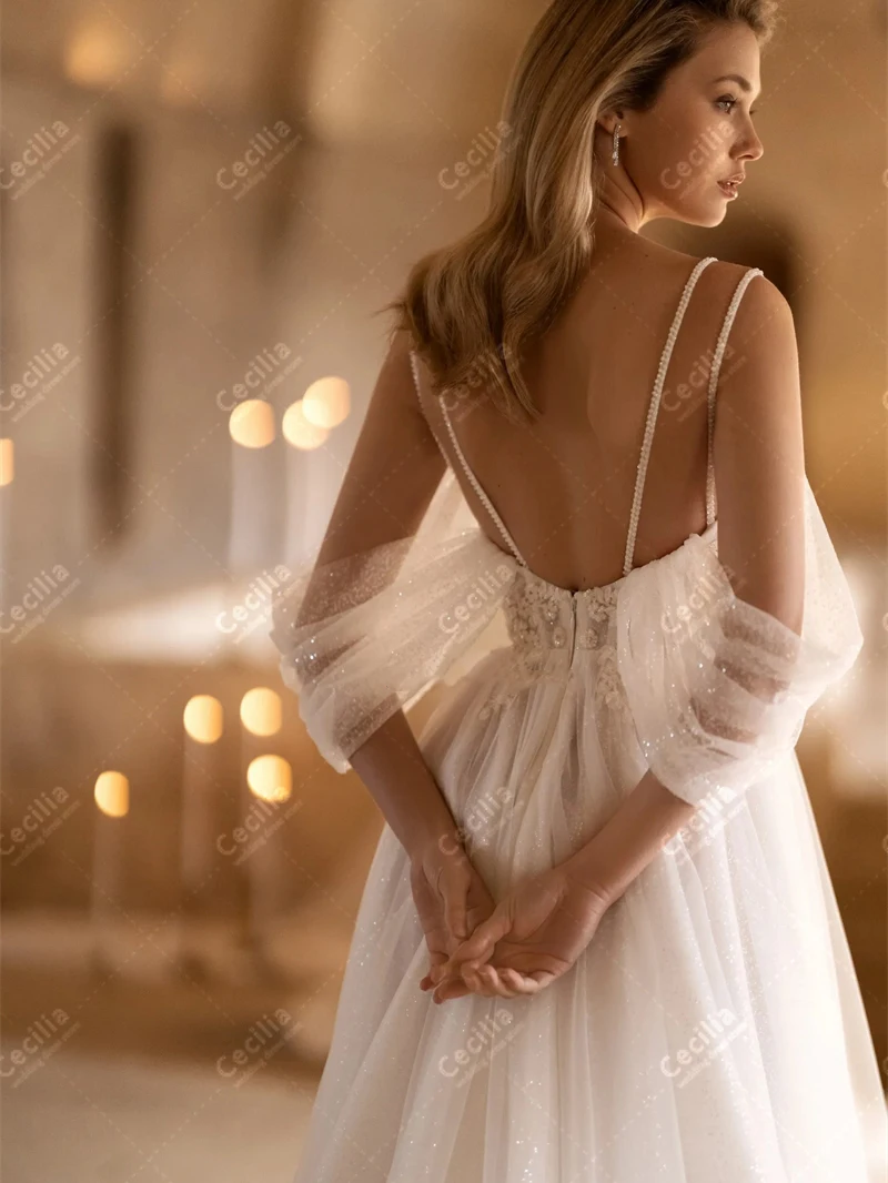 Graceful Wedding Dresses A-Line Tulle Tiered Bridal Gowns Off The Shoulder Robes For Formal Party Simple Vestidos De Novia 2024