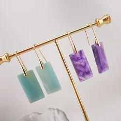Geometric Natural Crystal Earrings Rectangle Square Slice Drop Simple Ear Hook Real Amethysts Opal Pink Crystal Dangle Earrings