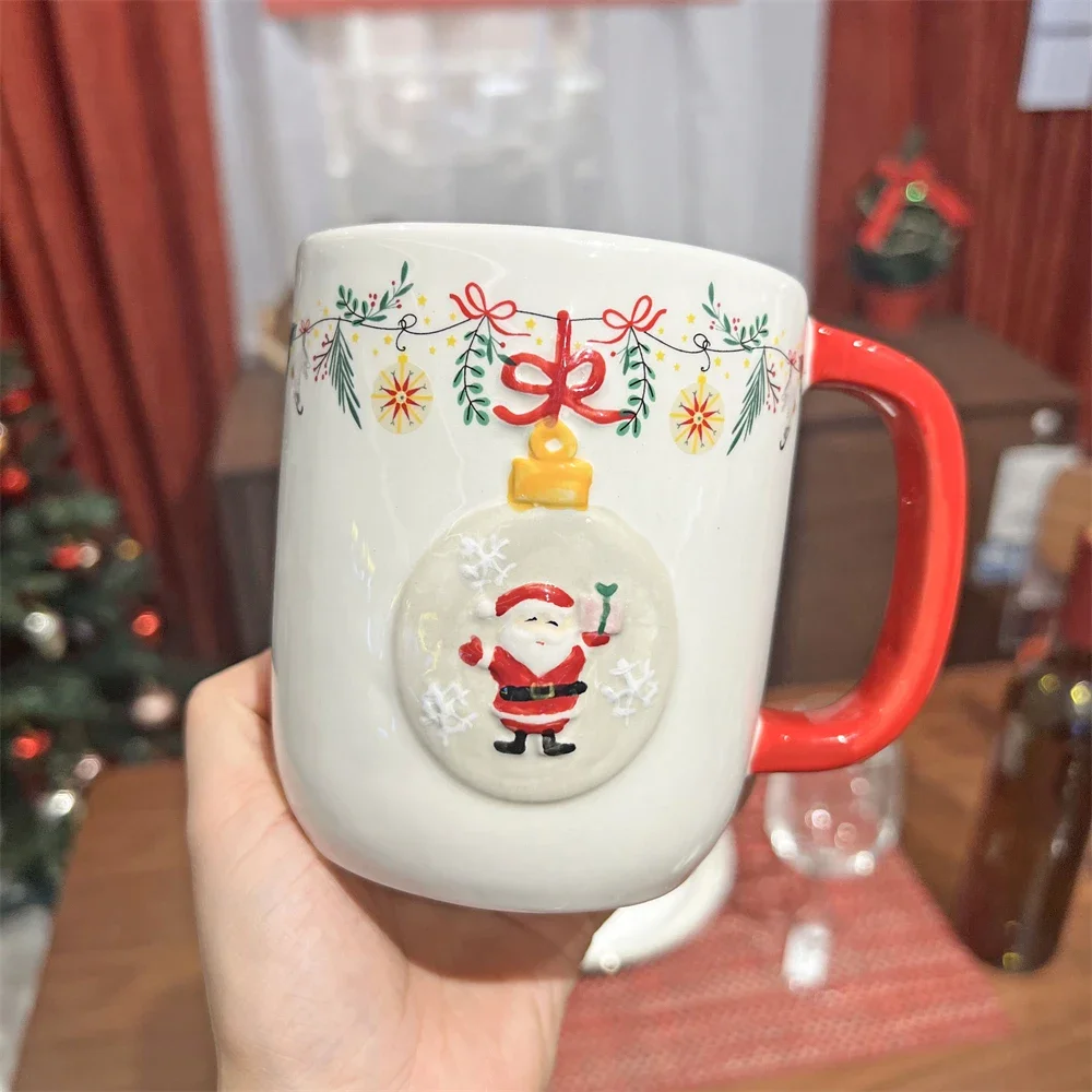 Santa Claus Hand-Painted Ceramic Mug Home Cartoon Cute Large Capacity Water Cup Breakfast Milk Cup Holiday Gift