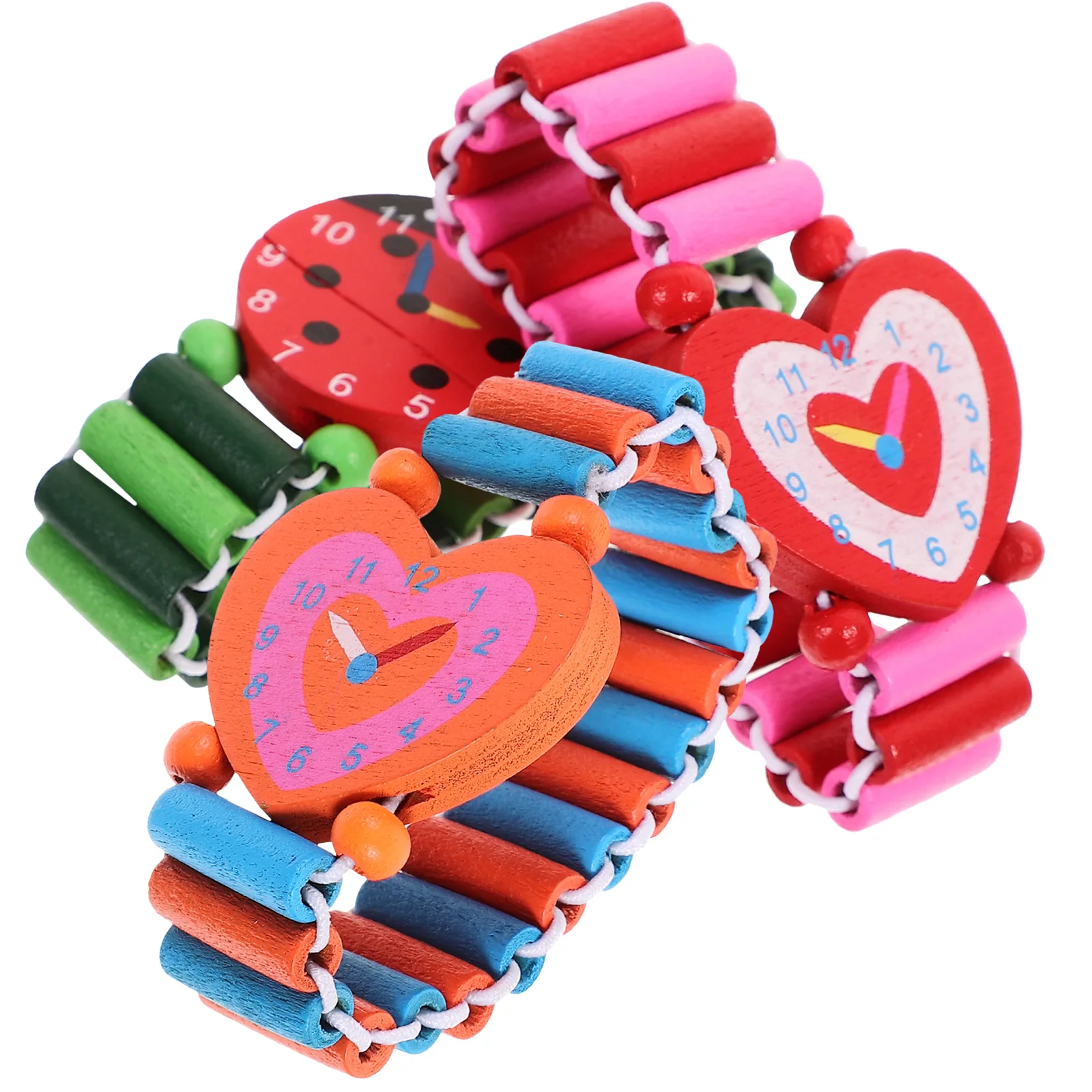

3pcs Set Wooden Cartoon Simulation Wristwatches Child Gift Educational Skill Development Cute Pattern Long Service Life