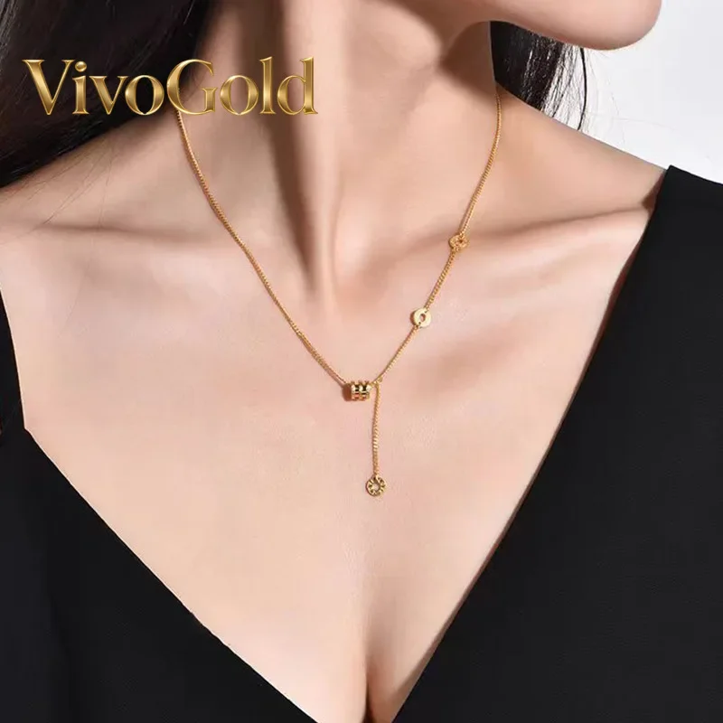 

VivoGold9999 gold slim waist love chain 24K real gold long clavicle chain circle tail chain Taoxin birthday gift for girlfriend