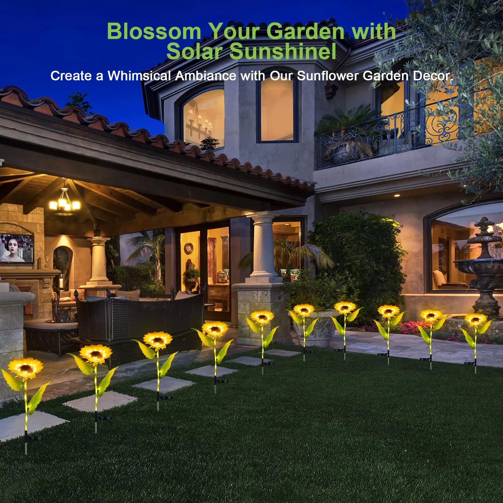 Luci solari girasole Confezione da 1/2/4 Decorazione da giardino per esterni Impermeabile Accensione/spegnimento automatico Girasole facile da installare con LED bianco caldo