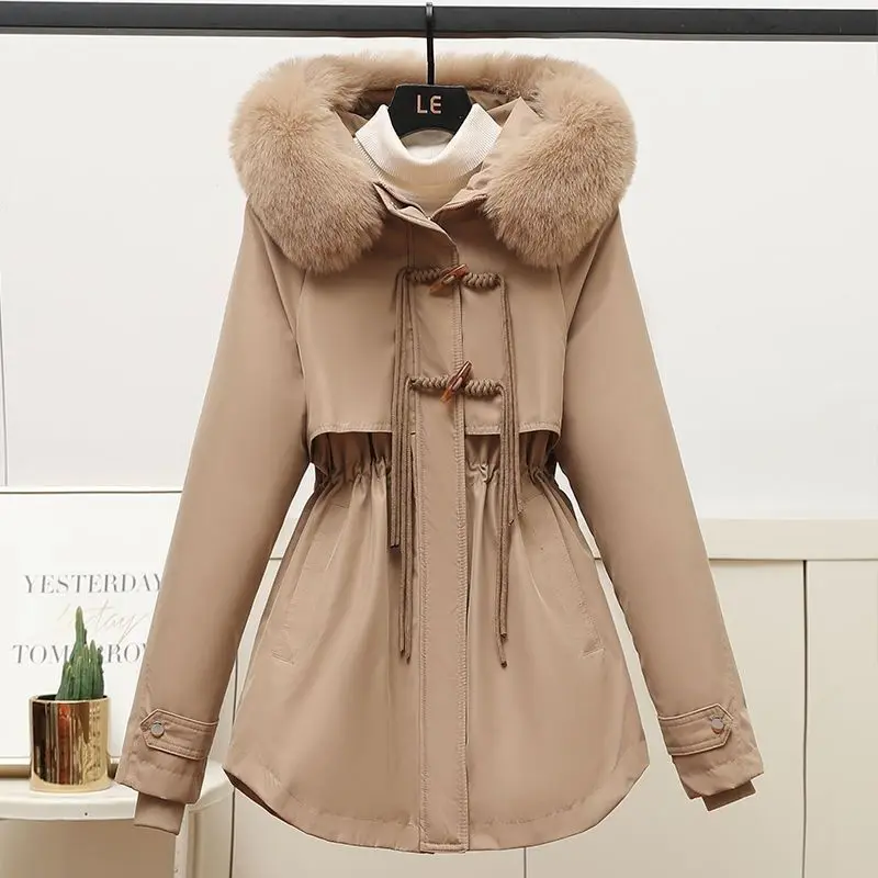 2025 new detachable Parkas big fur collar hooded padded jacket women winter new thick Warm cotton Clothes Female overcoat T638